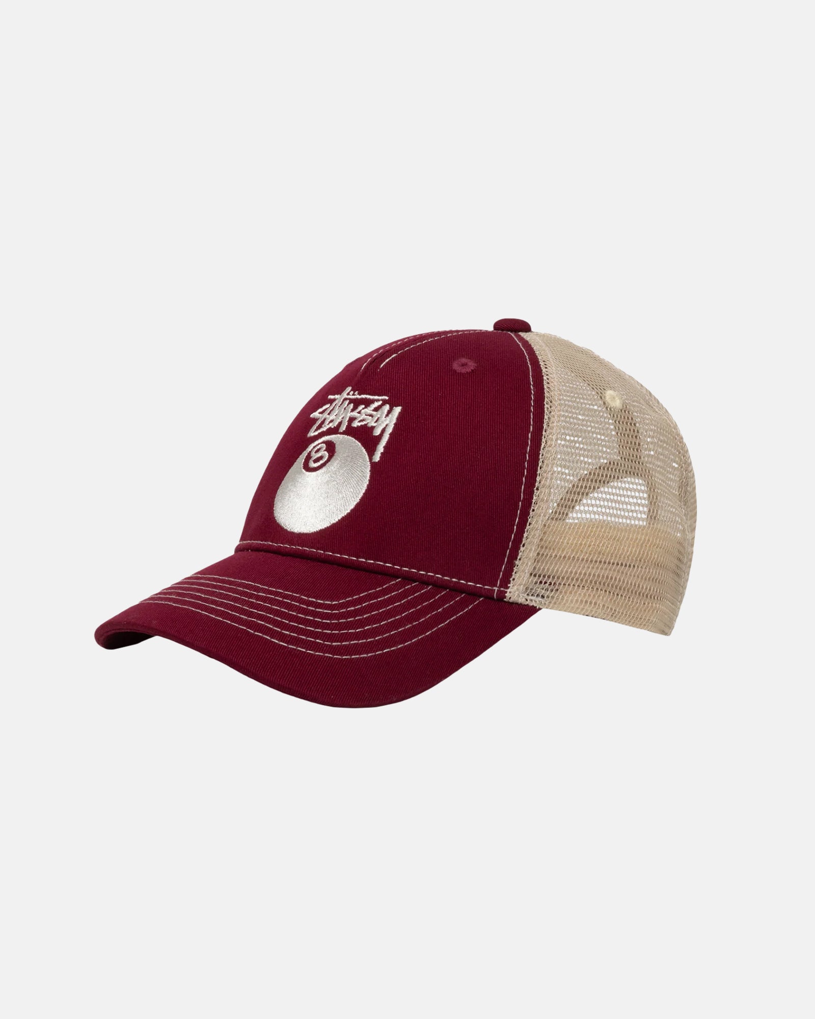 Stüssy Low Pro Trucker 8 Ball Snapback Wine Headwear