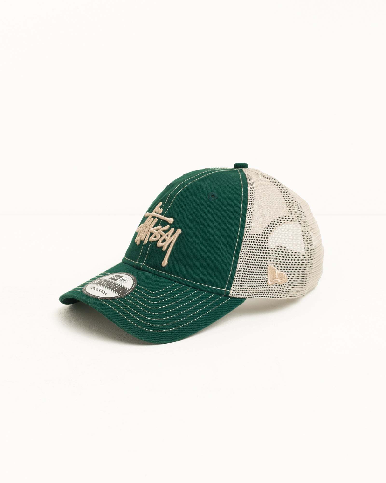 Stüssy 9TWENTY 워시드 베이식 트러커 유니섹스 캡 스프루스 컬러