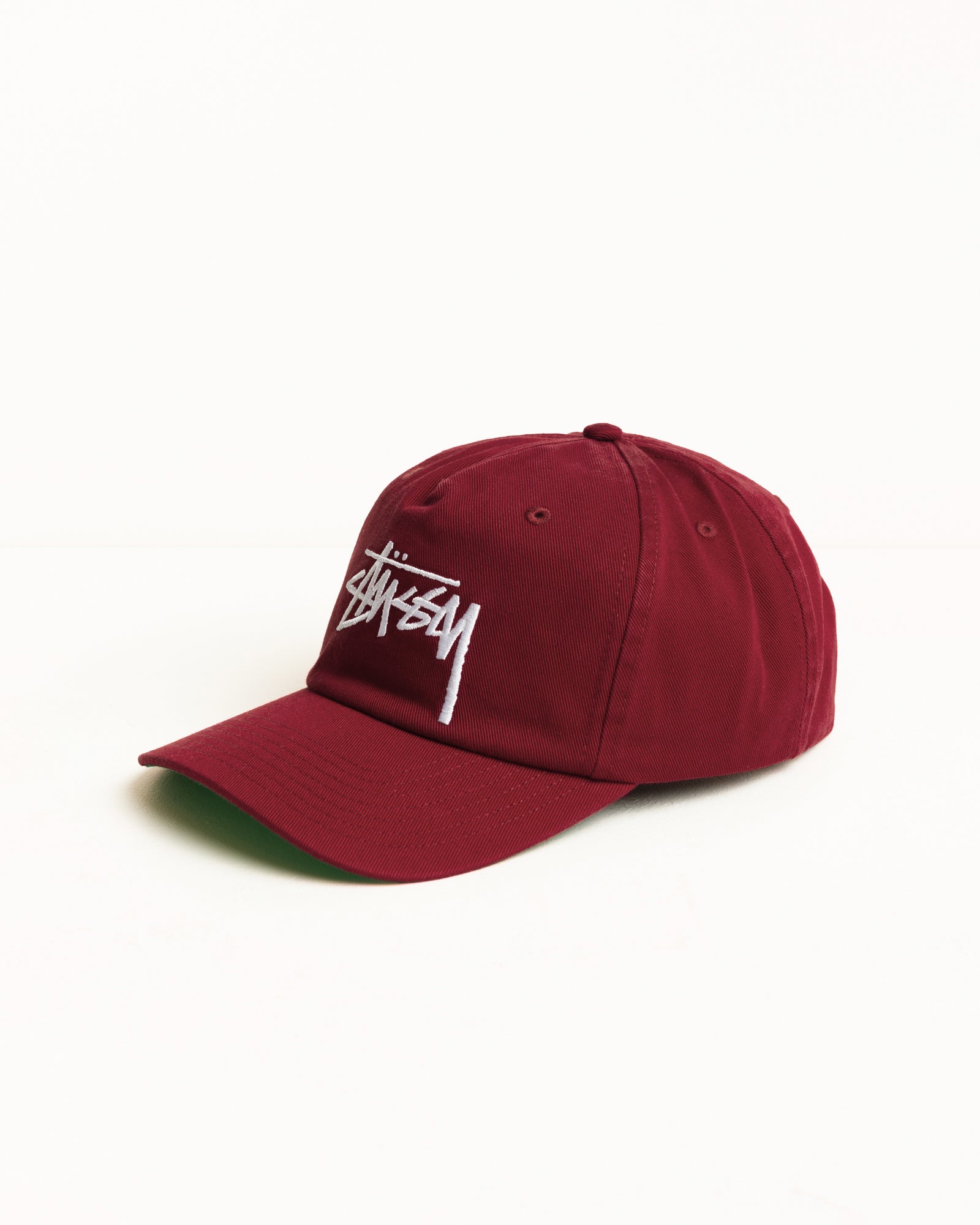 Stüssy 빅 스톡 스냅백 캡, 진홍색 코튼 소재의 미드 데프스 유니섹스 스타일