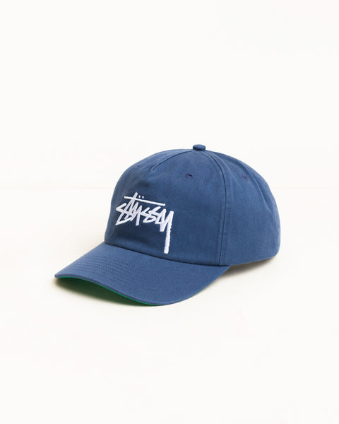 딥 블루 Big Stock 스냅백 캡, 워시드 면 트윌과 흰색 Stüssy 로고