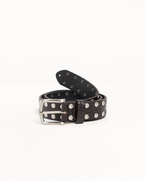 8 Ball Studded Belt Accessories In Brown Textured Leather