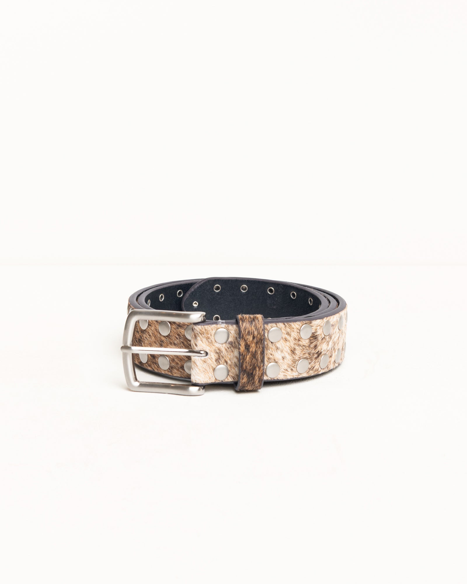 8 Ball Studded Belt Unisex In Raw Cowhide Hair