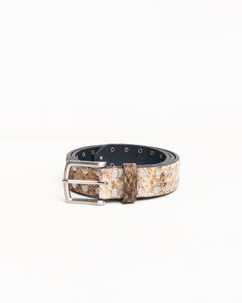 8 Ball Studded Belt Unisex In Raw Cowhide Hair