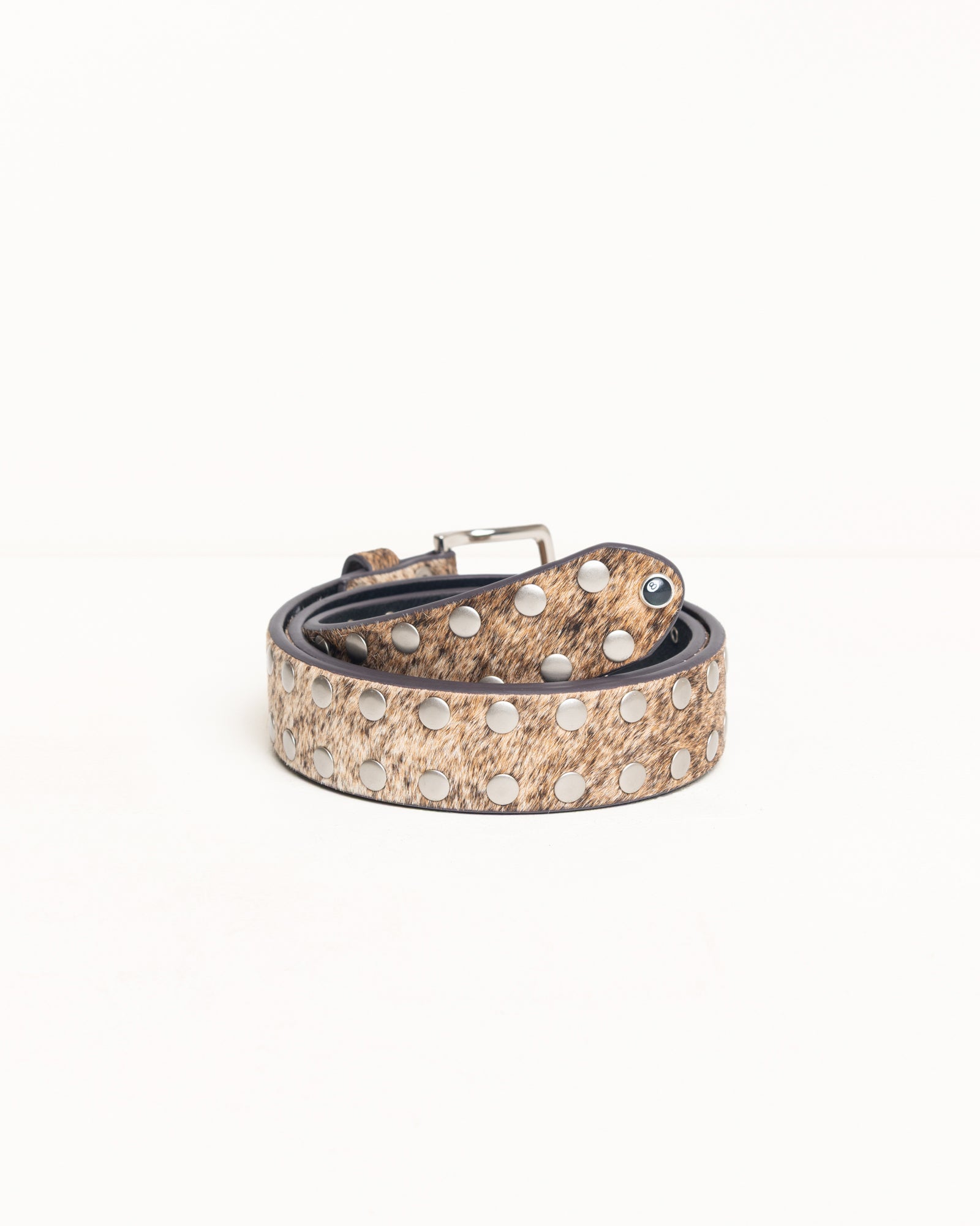 8 Ball Studded Belt Unisex In Raw Cowhide Hair