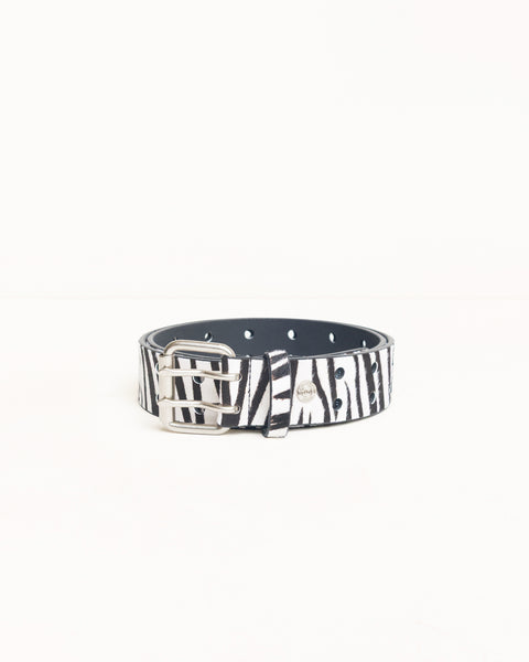 Leather Punch Out Belt Unisex In Hairy Zebra Pattern