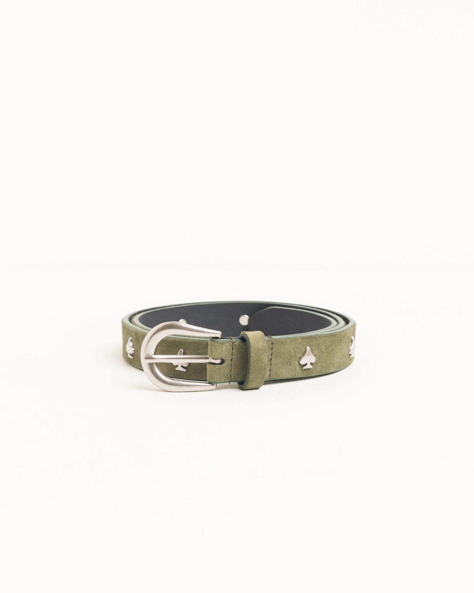 Spade Emblem Belt Unisex In Olive Suede