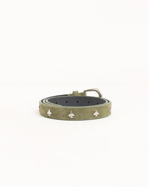 Spade Emblem Belt Unisex In Olive Suede