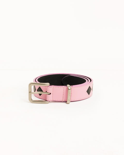 Leather Argyle Belt Unisex In Pink