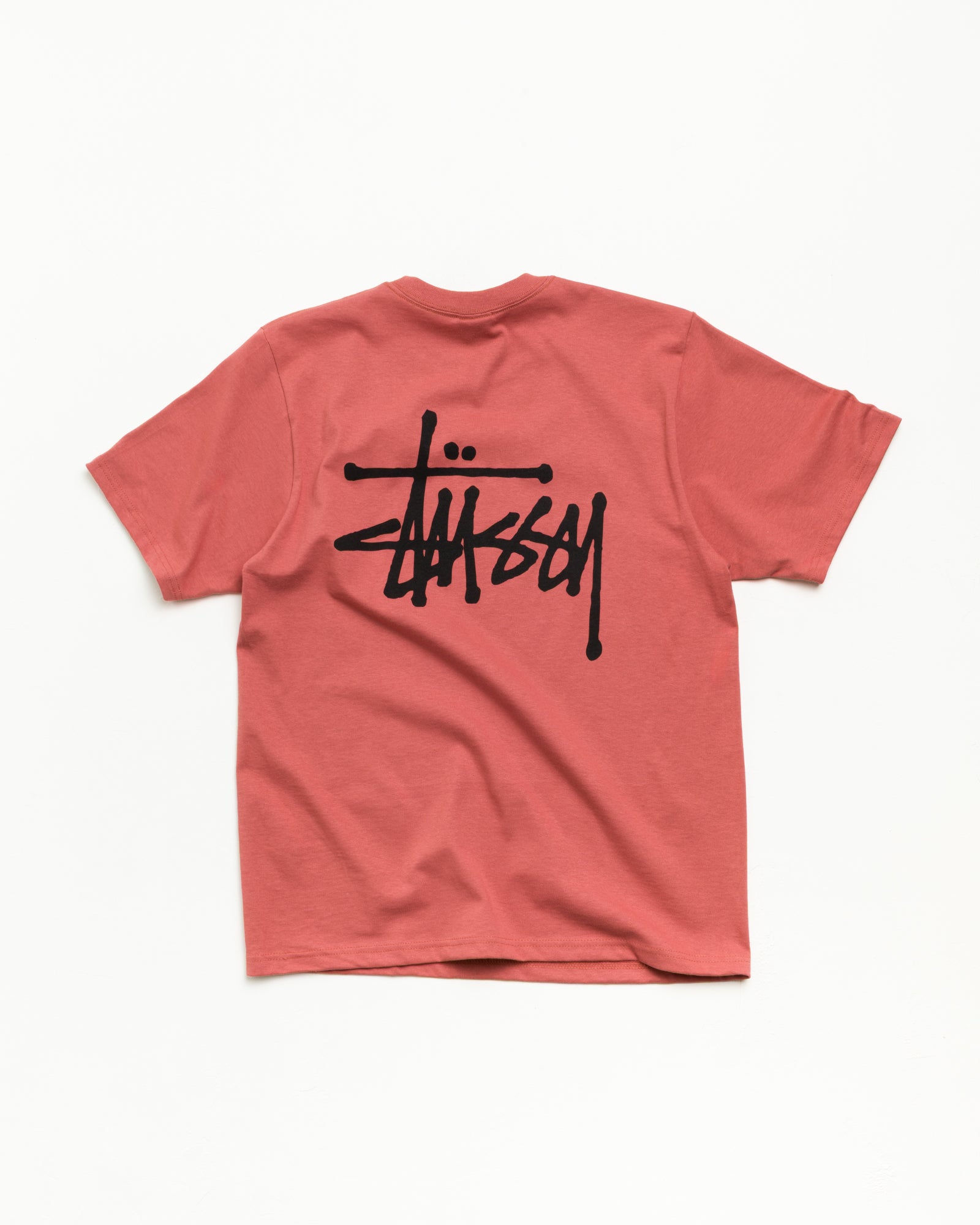 베이식 Stüssy 유니섹스 반소매 티셔츠, 클레이 컬러의 코튼 저지