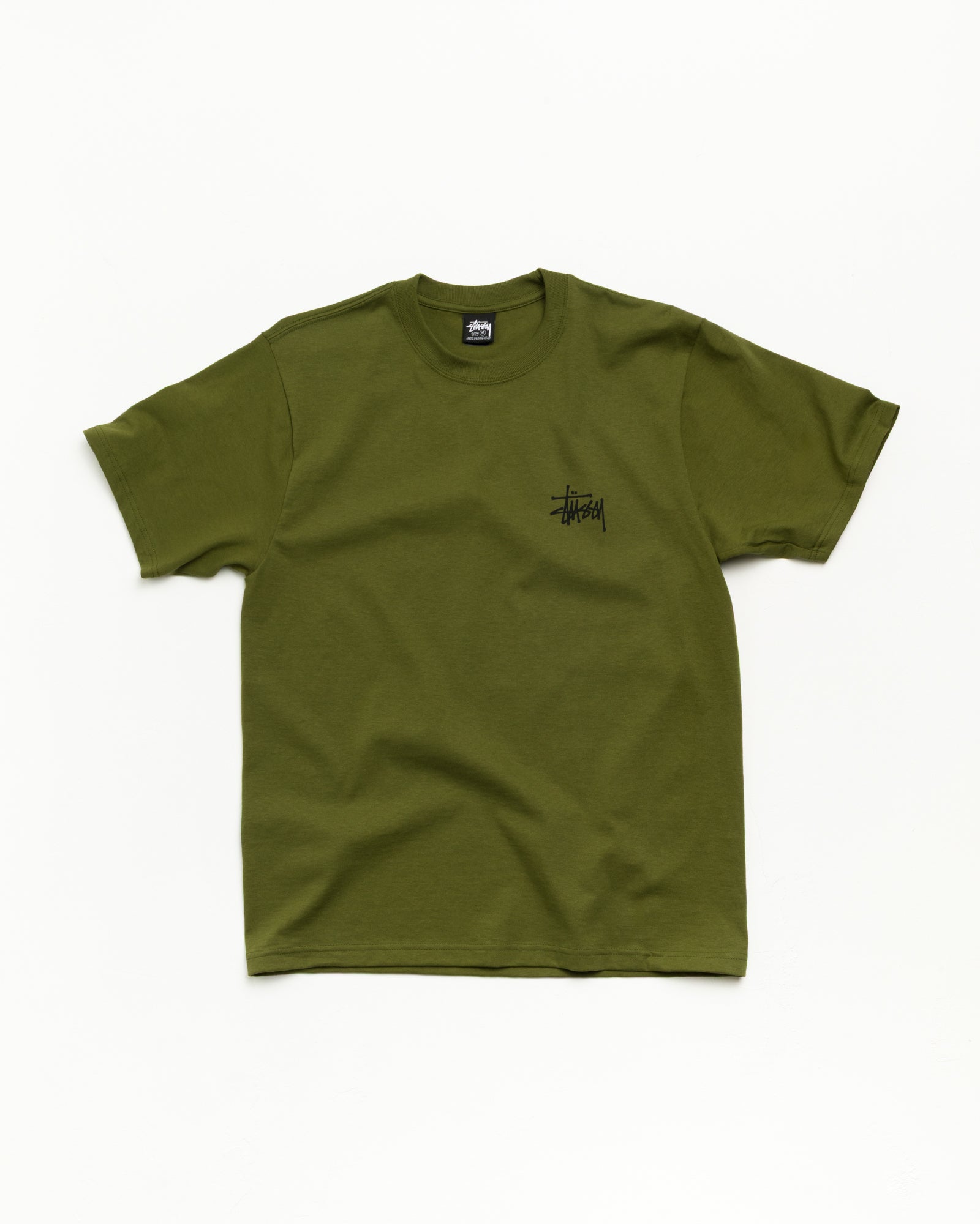 베이식 Stüssy 티셔츠 유니섹스 반소매, 올리브 코튼 저지 소재의 디자인