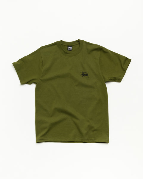 베이식 Stüssy 티셔츠 유니섹스 반소매, 올리브 코튼 저지 소재의 디자인