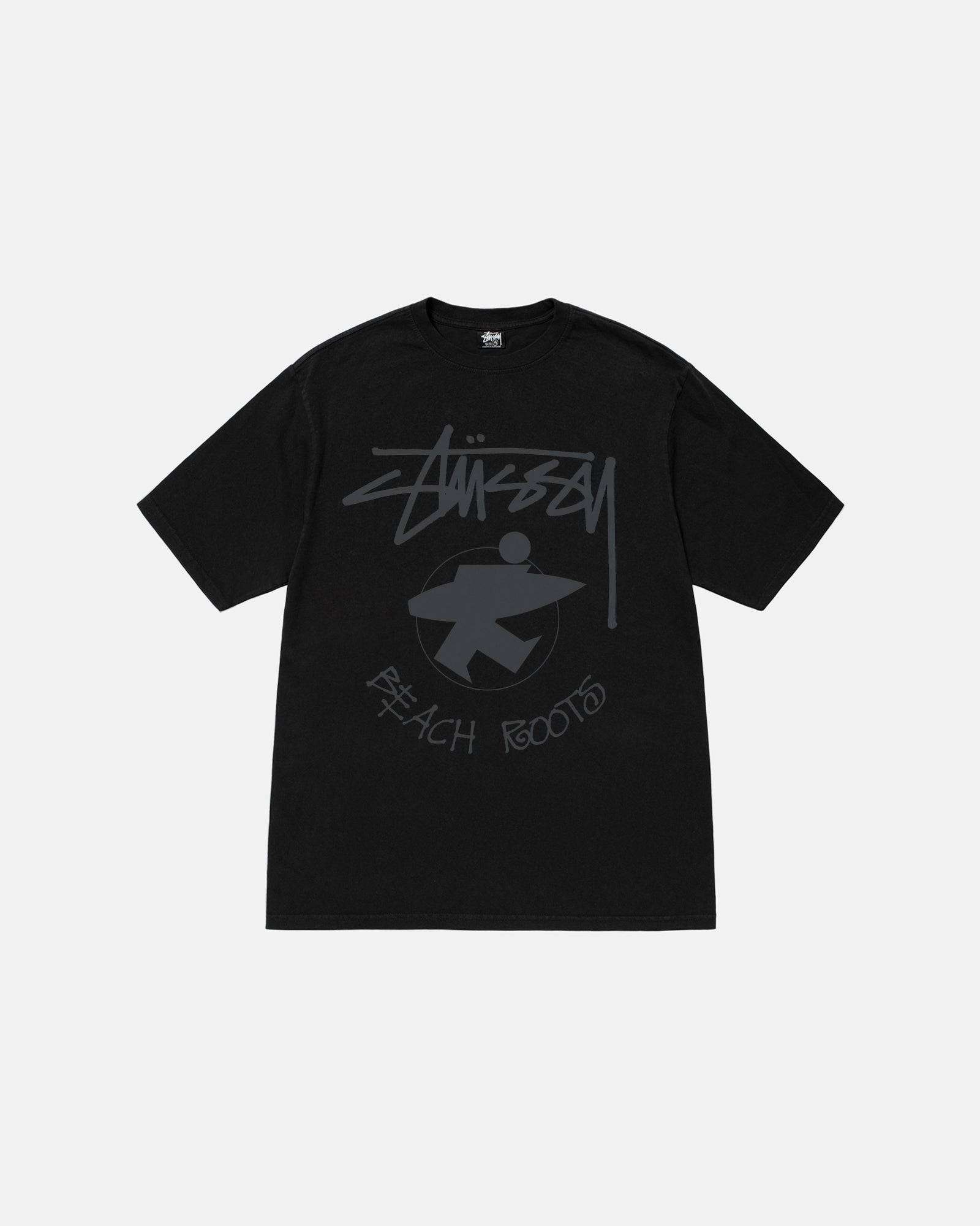 STÜSSY BEACH ROOTS TEE PIGMENT DYED BLACK SHORTSLEEVE