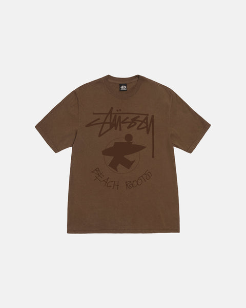 STÜSSY BEACH ROOTS TEE PIGMENT DYED BROWN SHORTSLEEVE