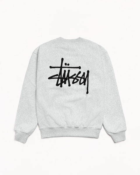 Basic Stussy Crew Mens Long Sleeve In Ash Heather