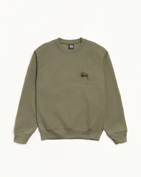 Basic Stussy Crew Mens Long Sleeve In Olive