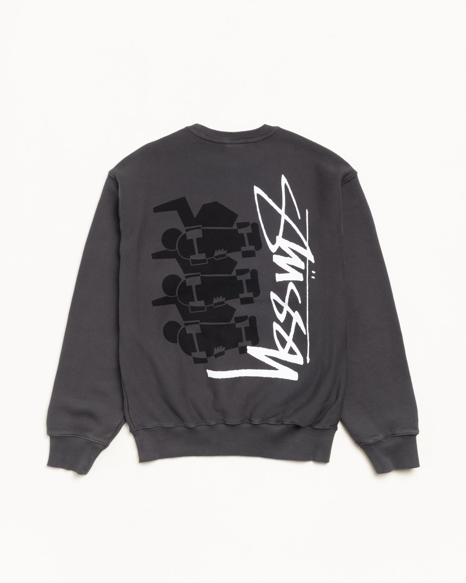 Skate Stack Gar. Dyed Crew Mens Long Sleeve In Faded Black