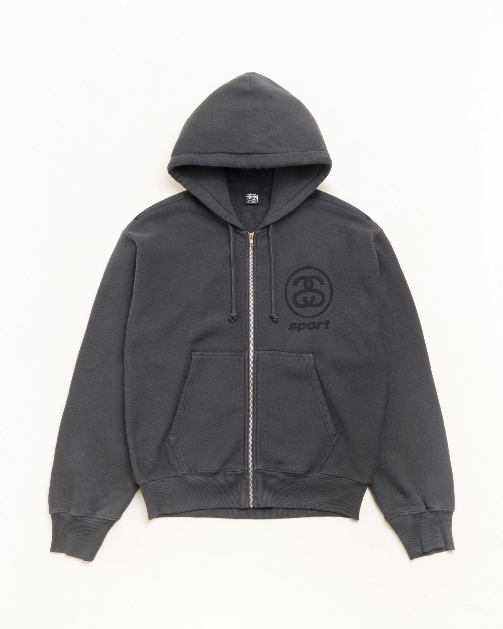 Link Sport Gar. Dyed Zip Hood Unisex Long Sleeve In Faded Black