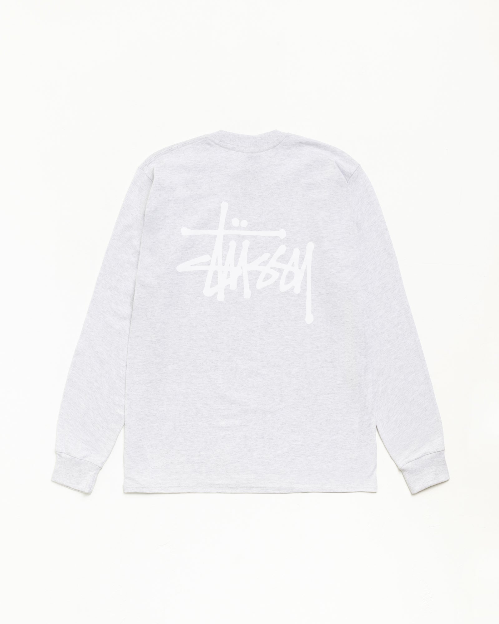 Basic Stüssy LS 티 유니섹스 긴팔, 애시 헤더, 미드웨이트 코튼 저지