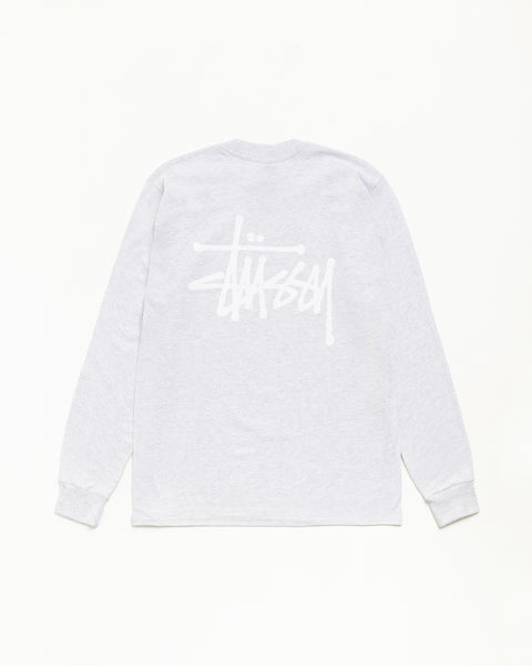 Basic Stüssy LS 티 유니섹스 긴팔, 애시 헤더, 미드웨이트 코튼 저지