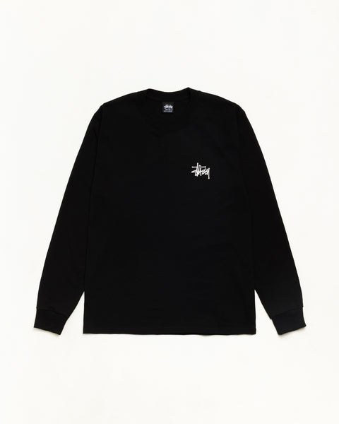 Basic Stüssy LS Tee 롱슬리브 티셔츠, 블랙 컬러, 가슴 로고 프린트 디테일