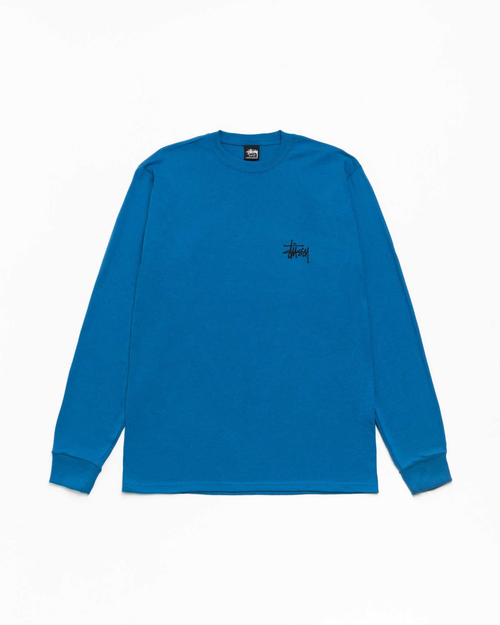 Basic Stüssy LS 티, 유니섹스 블루 컬러웨이의 긴소매 티셔츠