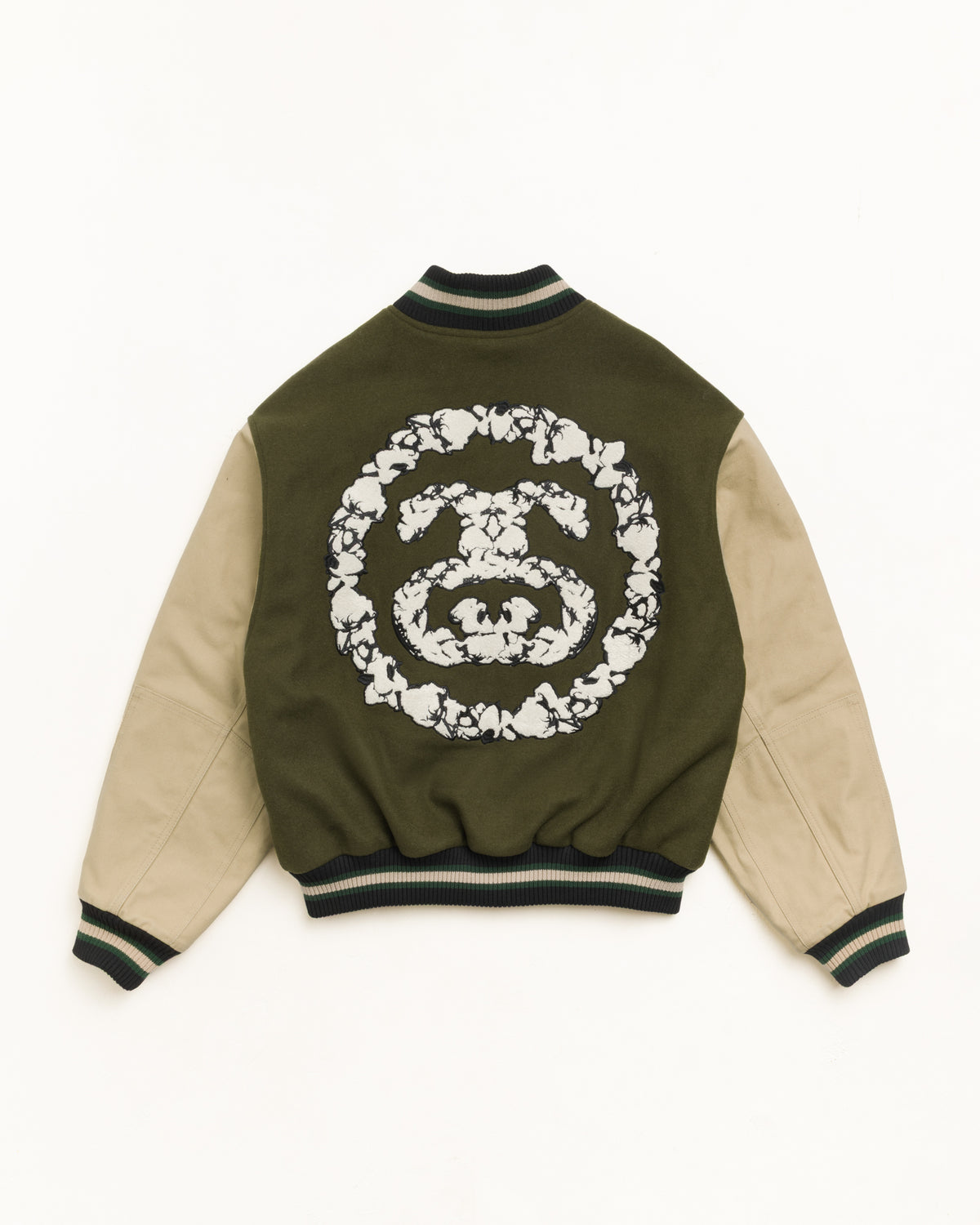 Stussy Tears Varsity Jacket Unisex Long Sleeve In Green