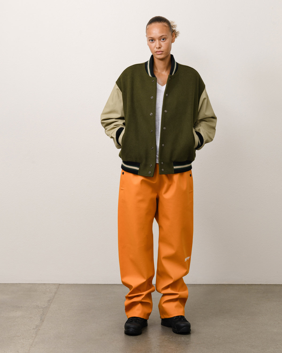 Stussy Tears Varsity Jacket Unisex Long Sleeve In Green