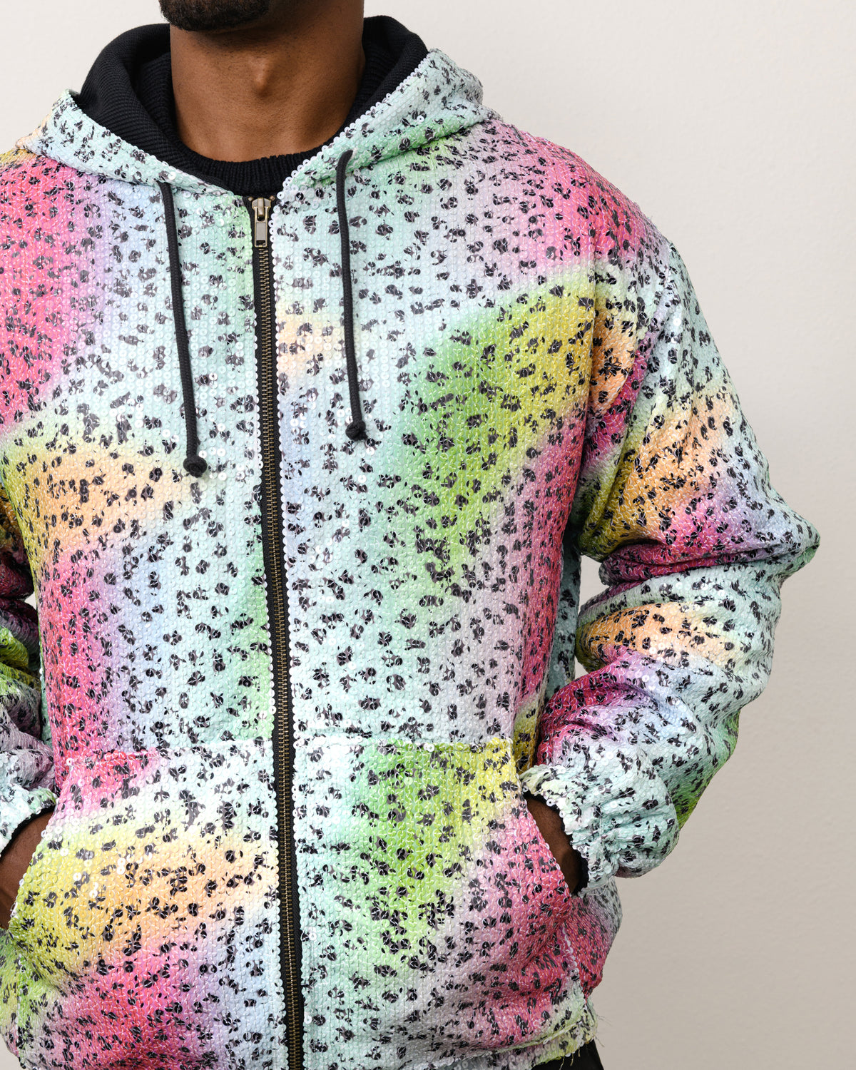 Stussy Tears Sequin Zip Hoodie Unisex Long Sleeve In Multi