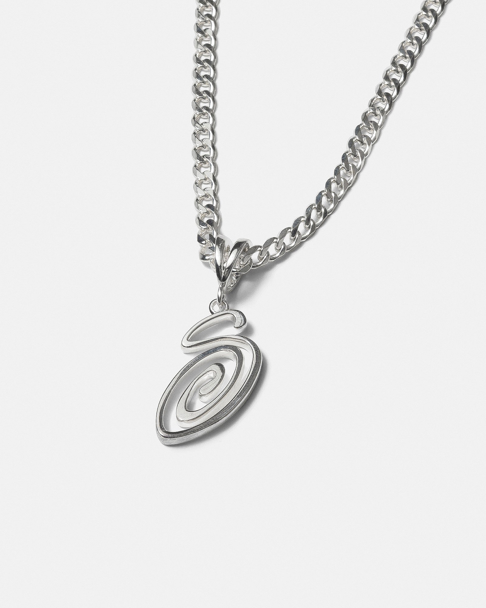 STÜSSY SILVER CUBAN LINK SWIRLY S CHAIN SILVERY ACCESSORY