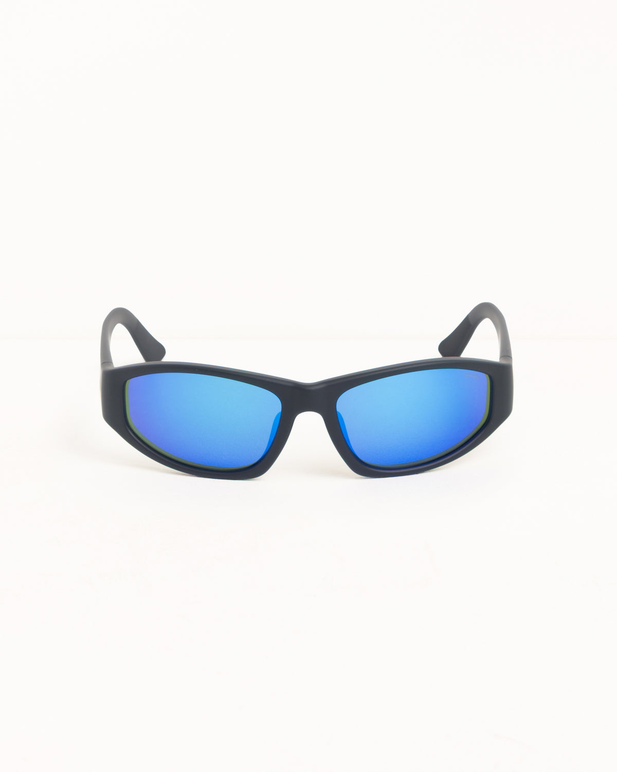 Leslie Sunglasses Unisex In Matte Black Rubber/blue Mirror