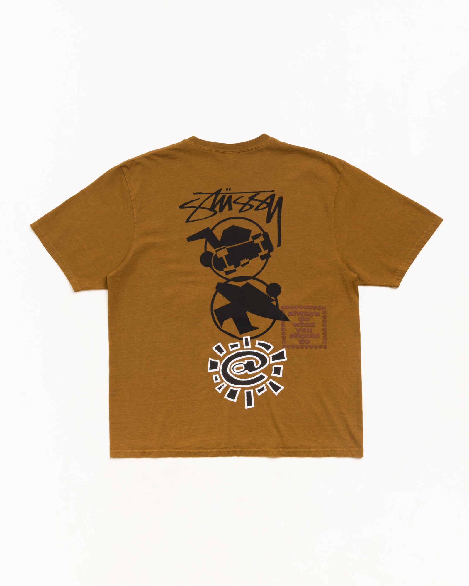 Stüssy & Always Stack 티 유니섹스 반소매 티셔츠 카라멜 색상