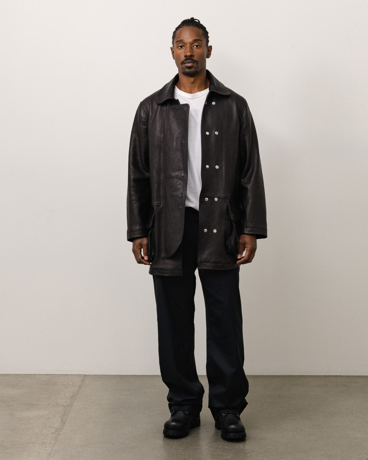 Leather Fireman Jacket Unisex Long Sleeve In Black