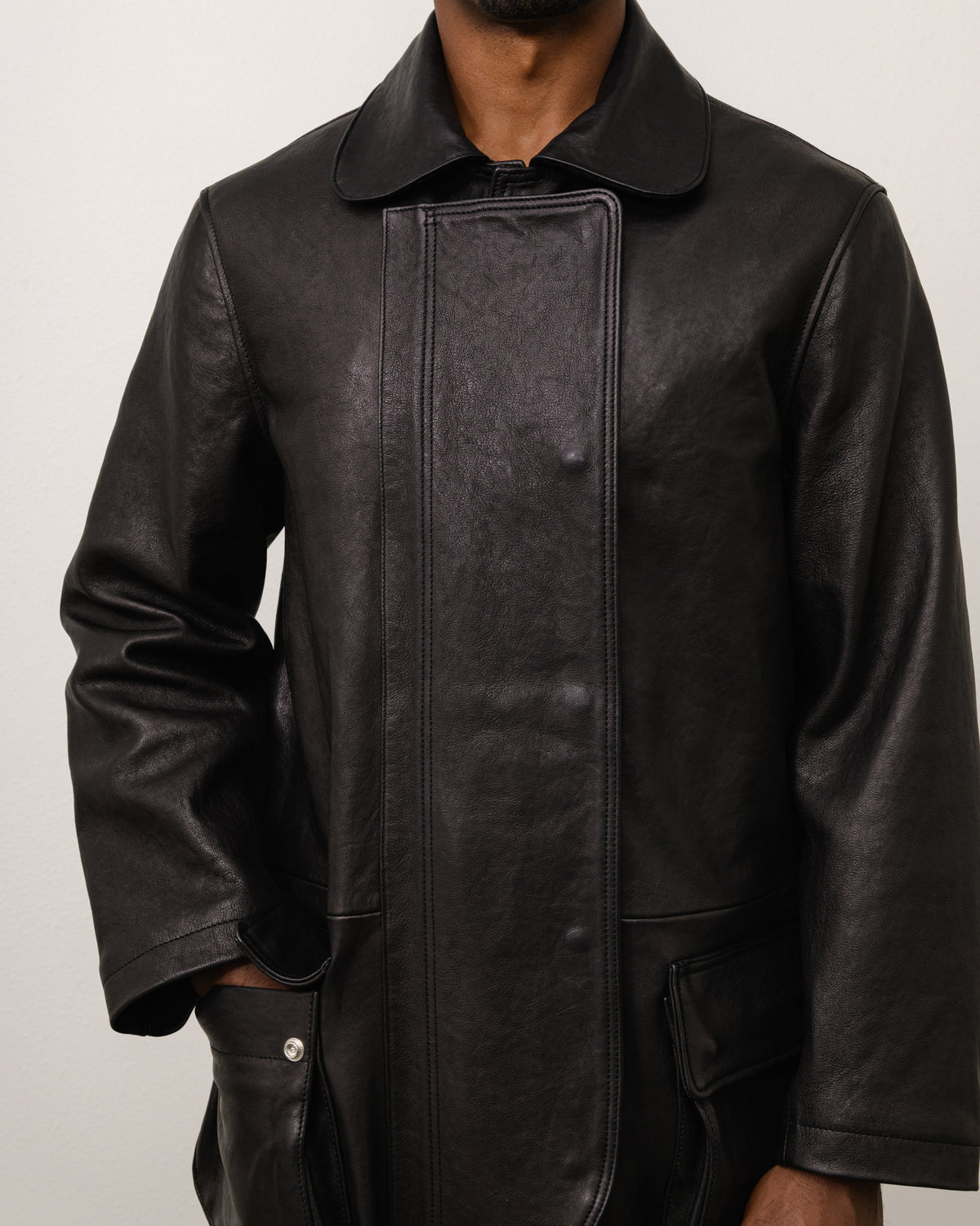 Leather Fireman Jacket Unisex Long Sleeve In Black