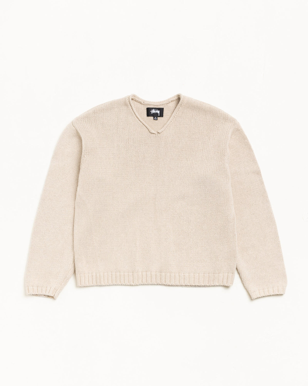 Roll V Neck Sweater Mens Long Sleeve In Oatmeal | hero:main:collection:new-arrivals,shirts,tops-shirts,all,tees,outerwear,denim,knits,accessories,sunglasses,hoodies,sweats,mens-hoodies-sweatshirts,shorts,pants,bottoms
