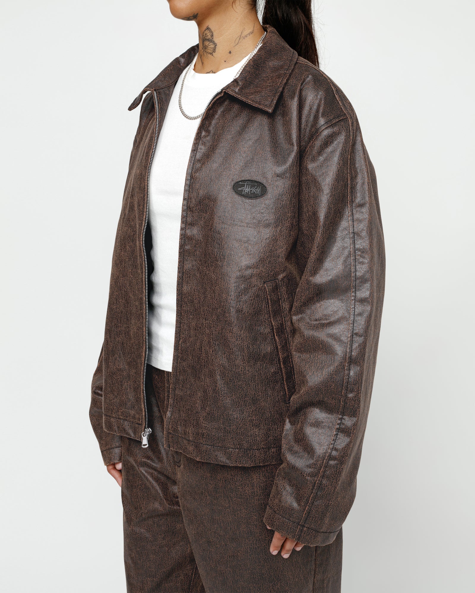 Stüssy Club Jacket Coated Cotton Dark Brown Outerwear