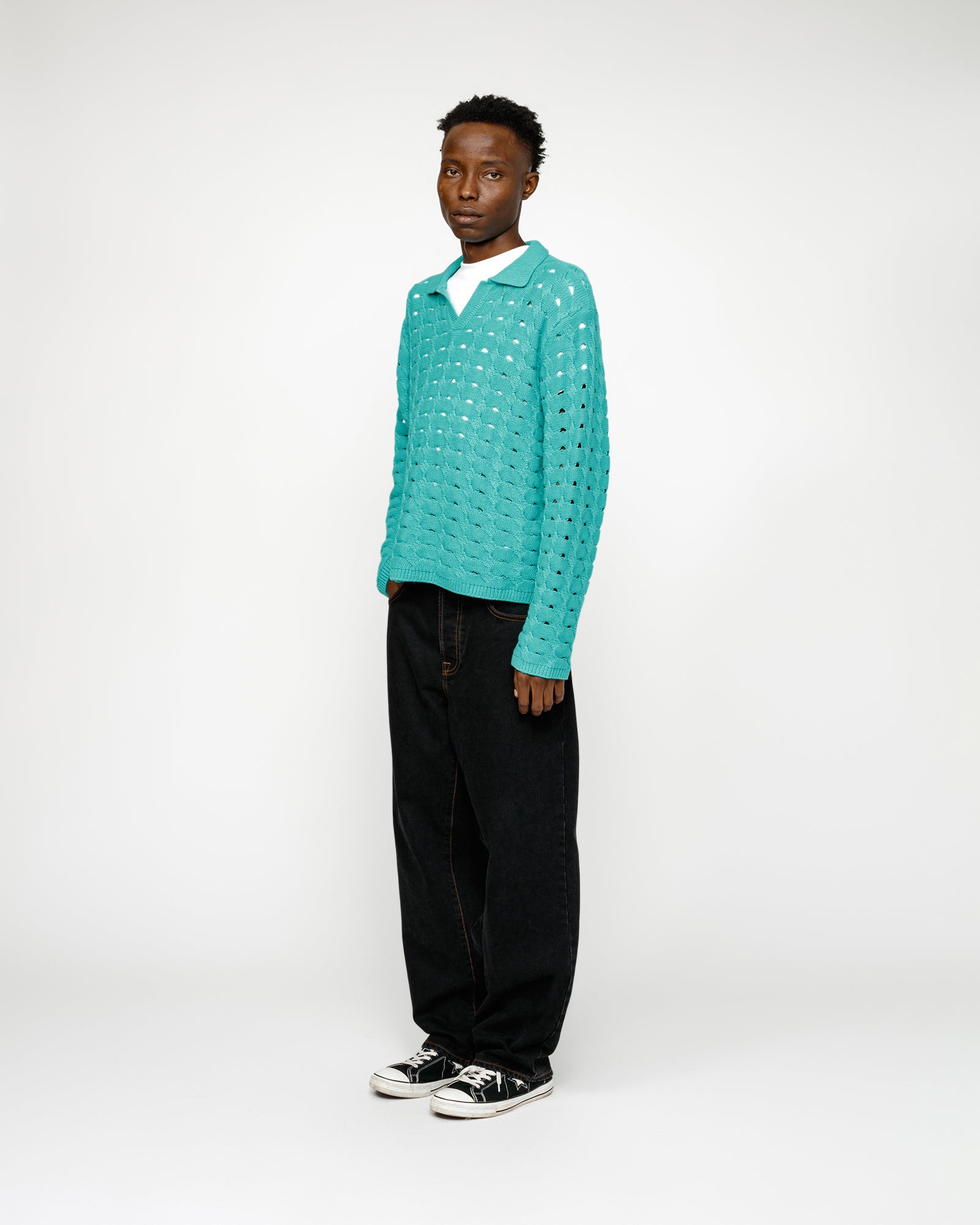 Stüssy Open Knit Collared Sweater Teal Knits