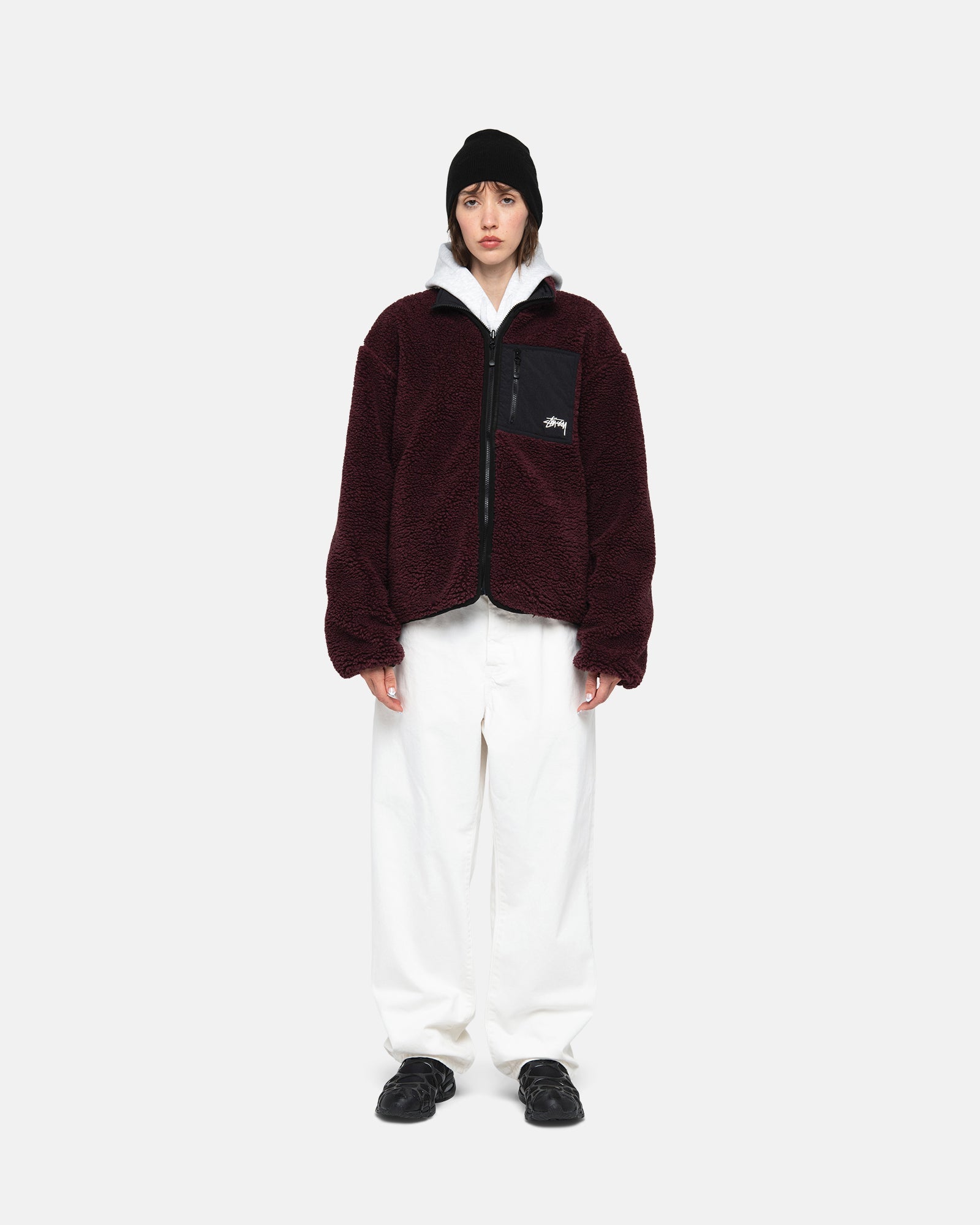 Stüssy Sherpa Reversible Jacket Burgundy Sweats