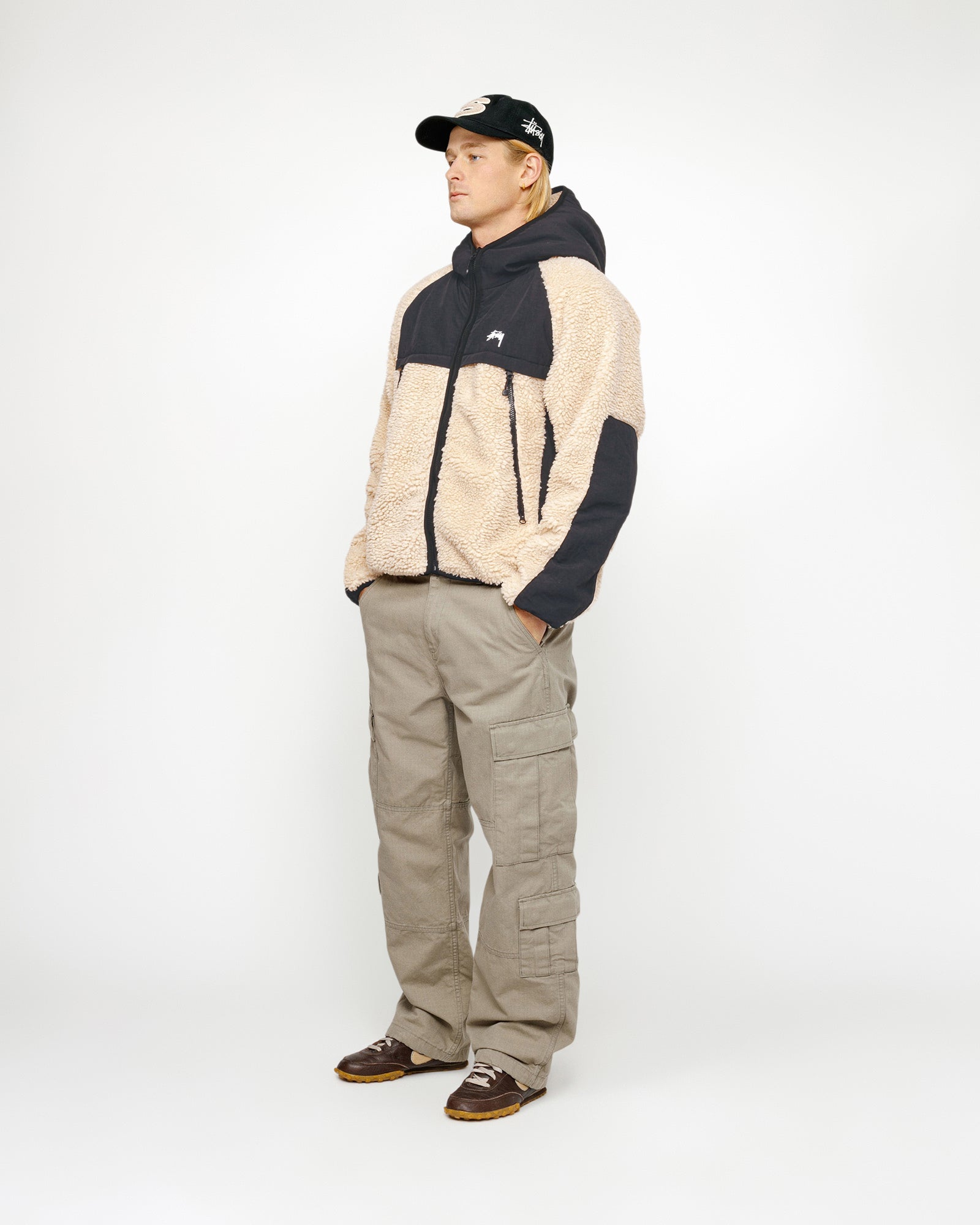 Sherpa Paneled Hooded Jacket Beige Outerwear