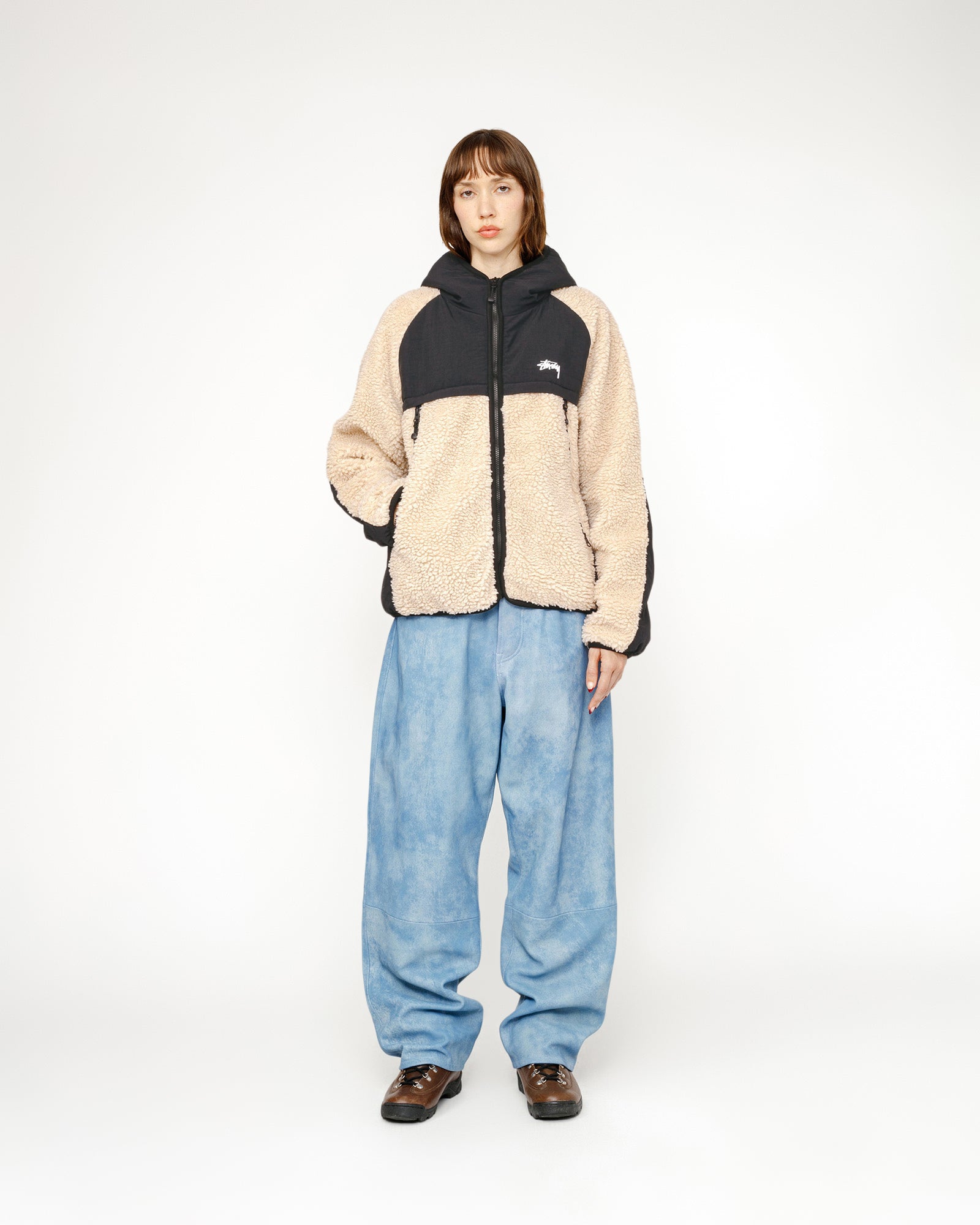 Sherpa Paneled Hooded Jacket Beige Outerwear