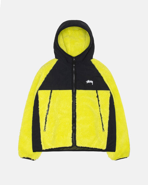 Sherpa Paneled Hooded Jacket Lime Outerwear