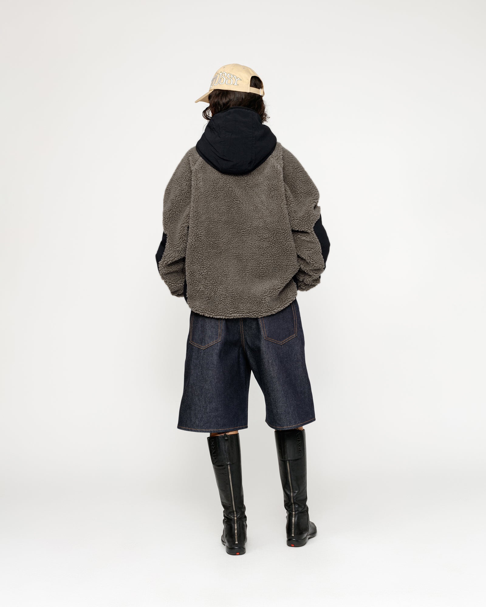 Sherpa Paneled Hooded Jacket Stone Outerwear