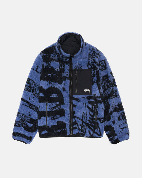 Sherpa Reversible Printed Jacket Blue Outerwear